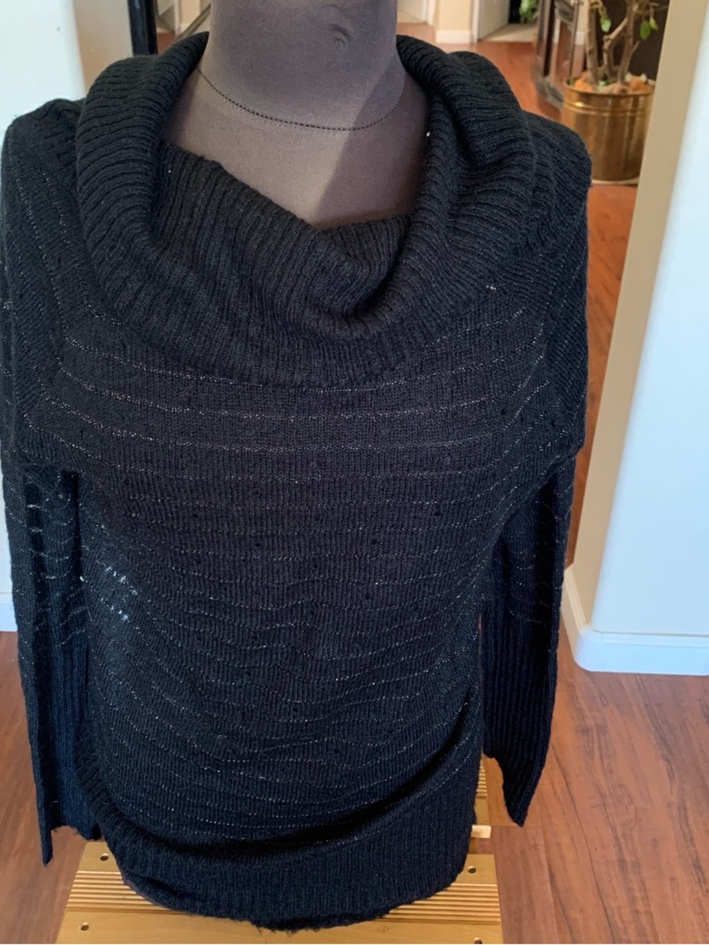 a.n.a Black Off-Shoulder very fine knit Cowl Neck Sweater with gold thread